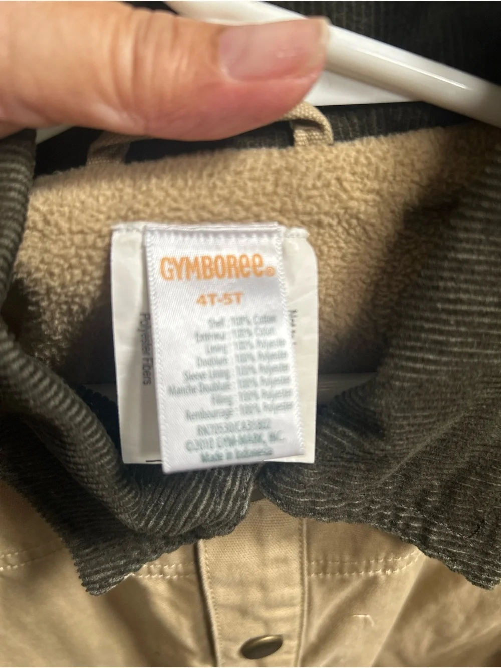 Gymboree Tan Khaki Canvas Jacket with Dark Brown Corduroy Trim Sz 4T-5T